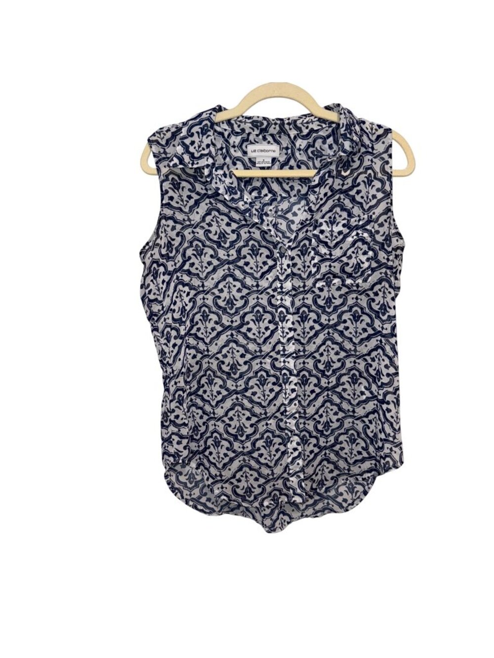 Liz Claiborne Sleeveless Button-Down Blouse Navy & White Floral Print Size S
